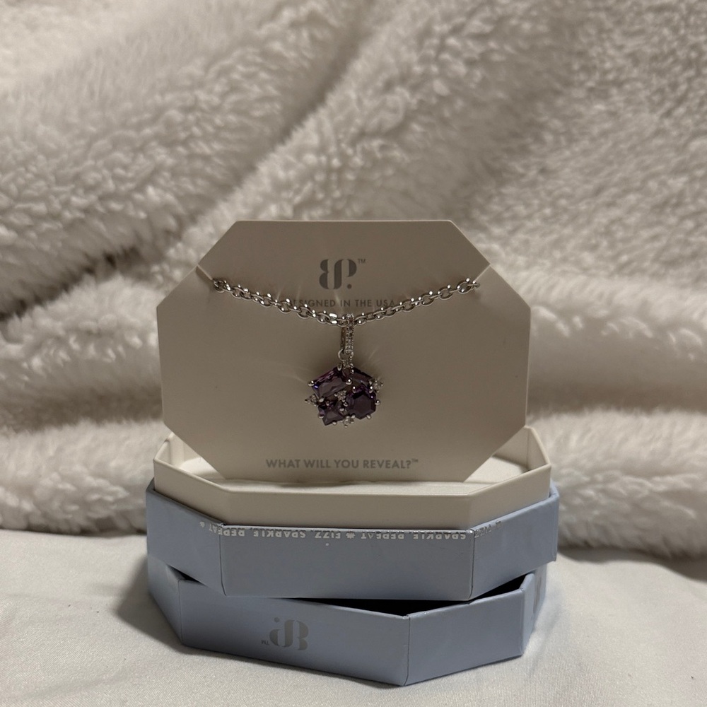 JB Silver Necklace with Purple Gemstone